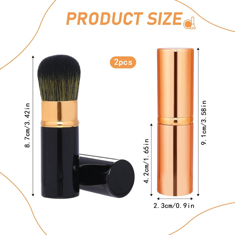 2 Pack Makeup Brush Duo with Retractable Design, Protective Covers, Fine Bristles for Flawless Bronzer