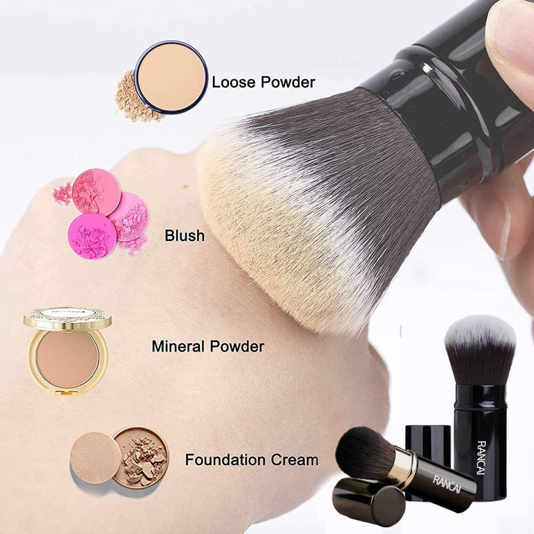 2-Pack Portable Makeup Brushes, Retractable Synthetic Facial Brushes for Powder Foundation and Mineral Cosmetics