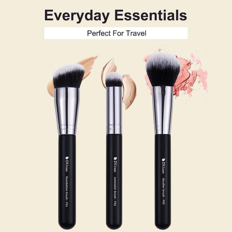 3-Piece Makeup Brush Set – White – Powder, Concealer and Blush Brushes, Vegan
