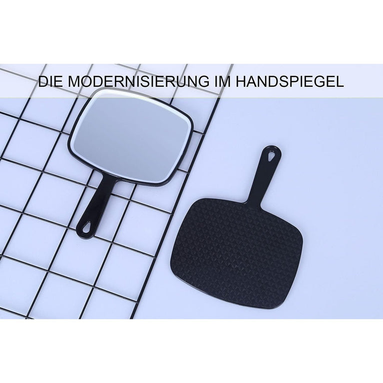 Classic Black Handheld Mirror with Handle, Single-Sided Square Design