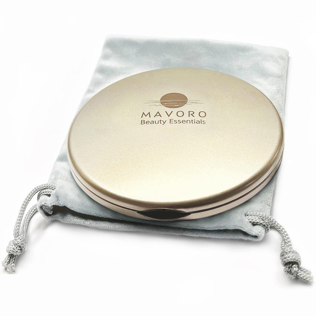 Compact Double-Sided Makeup Mirror with Hands-Free Hinge (Champagne Gold)