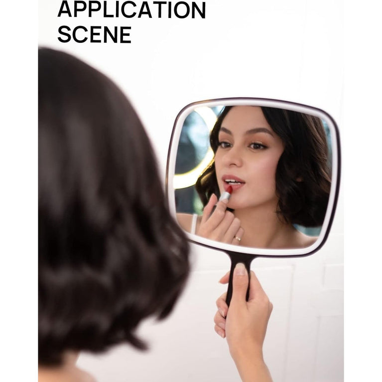 Classic Black Handheld Mirror with Handle, Single-Sided Square Design