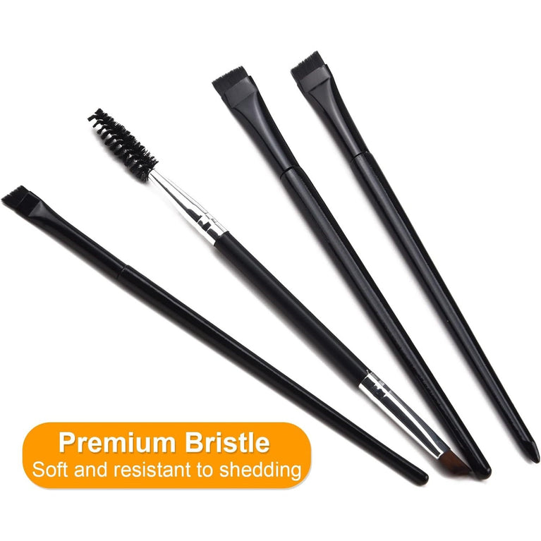 Eyeliner & Brow Brush Set with Angled, Flat, Double-Ended Brushes - Synthetic Bristles, Makeup Tool Kit