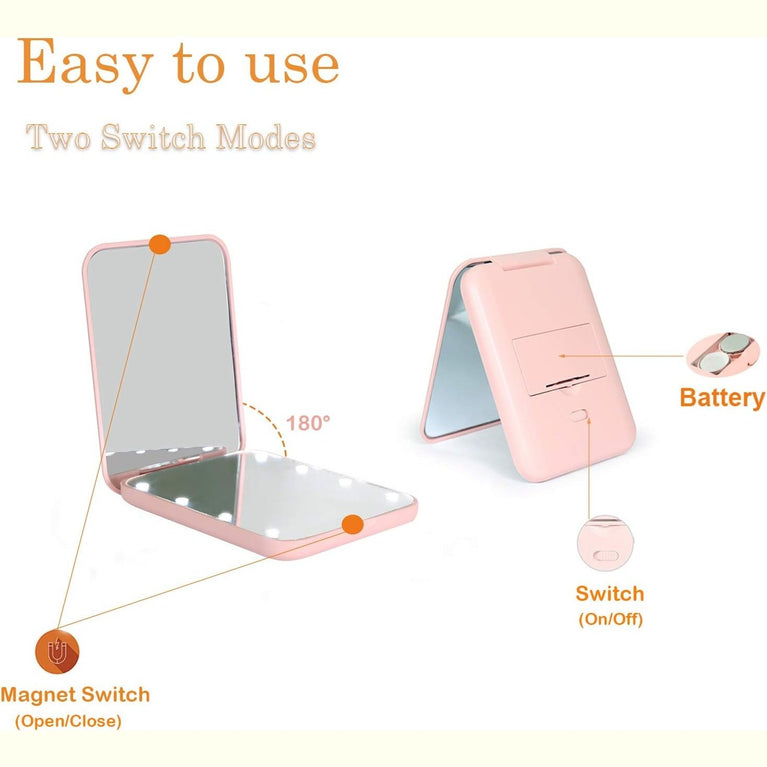 Travel Makeup Mirror with LED Light, 1X/3X Magnification, Compact and Portable Handheld Mirror
