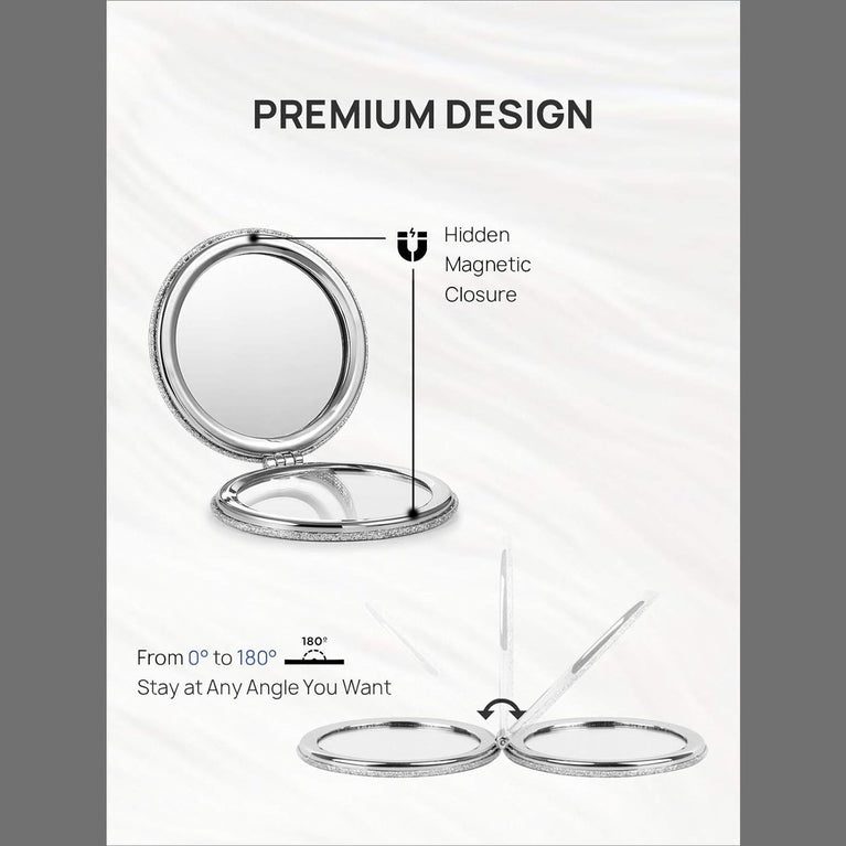 Dual-Sided Compact Mirror with PU Cover and 1X/3X Magnification