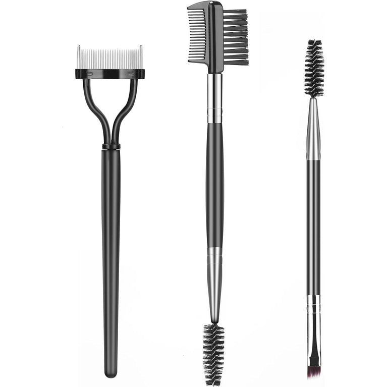 3-Piece Professional Eye Makeup Brush Set with Eyebrow Comb, Lash Spoolie, and Eyelash Separator
