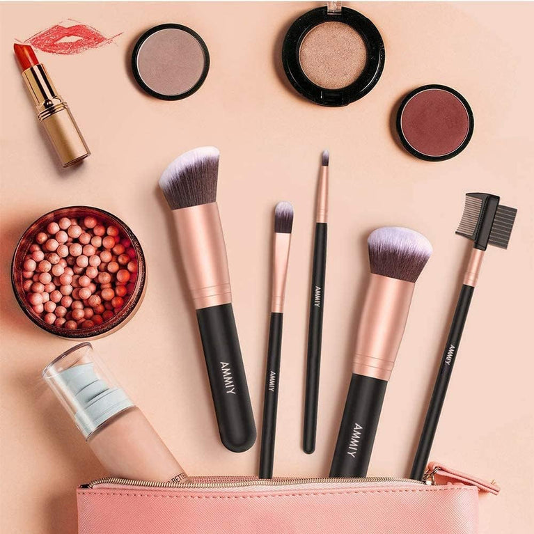 Rose Gold 18-Piece Makeup Brush Set with Premium Synthetic Fibers and Wooden Handles