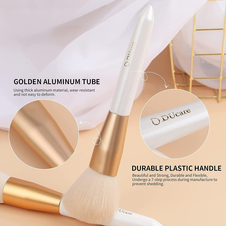 3-Piece Makeup Brush Set – White – Powder, Concealer and Blush Brushes, Vegan