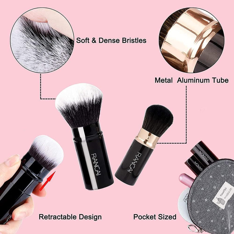 2-Pack Portable Makeup Brushes, Retractable Synthetic Facial Brushes for Powder Foundation and Mineral Cosmetics