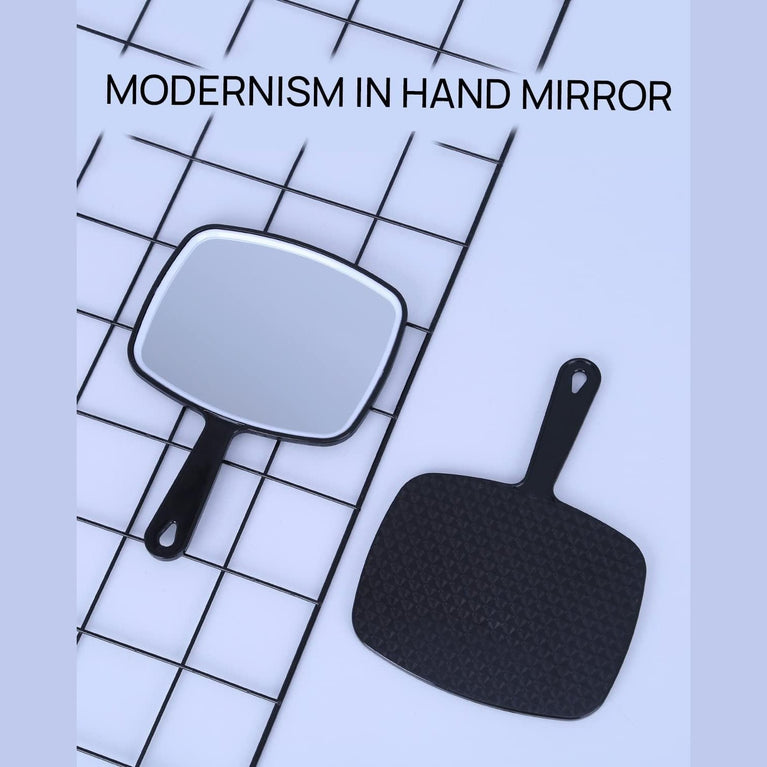 Classic Black Handheld Mirror with Handle, Single-Sided Square Design