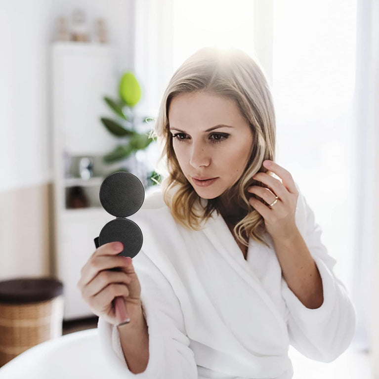 Elegant Black Compact Magnifying Vanity Mirror with Foldable Design