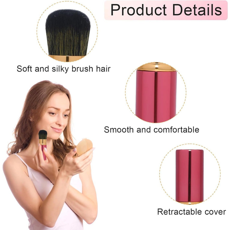 2 Pack Makeup Brush Duo with Retractable Design, Protective Covers, Fine Bristles for Flawless Bronzer