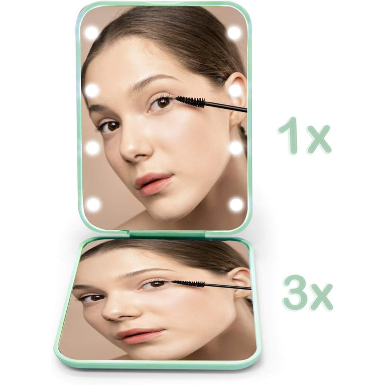 Travel Makeup Mirror with LED Light, 1X/3X Magnification, Compact and Portable Handheld Mirror