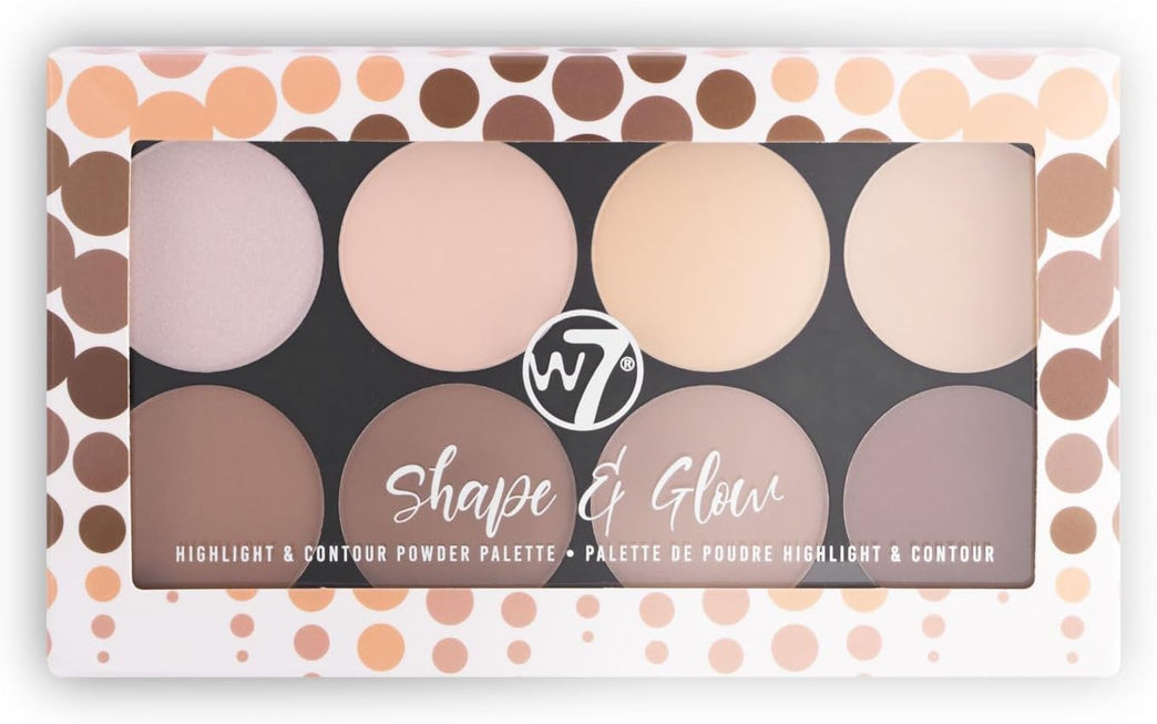 W7 Pro Contour & Highlight Palette - 8 Shade Blendable Powder Makeup Kit for All Skin Types