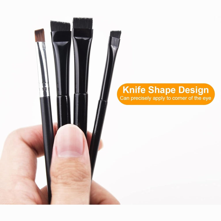 Eyeliner & Brow Brush Set with Angled, Flat, Double-Ended Brushes - Synthetic Bristles, Makeup Tool Kit