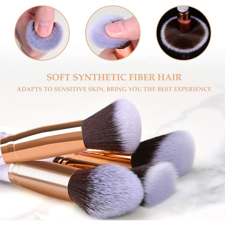 Marble Makeup Brush Set with Cosmetics Bag and Sponge Puff