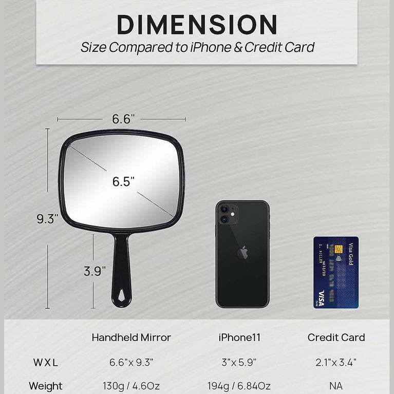Streamline Handheld Mirror with Comfort Grip, Lightweight Travel-Friendly, 6.6"x 9.3"