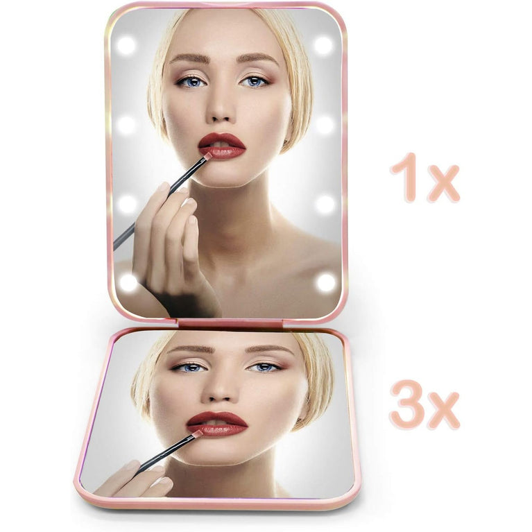 Travel Makeup Mirror with LED Light, 1X/3X Magnification, Compact and Portable Handheld Mirror