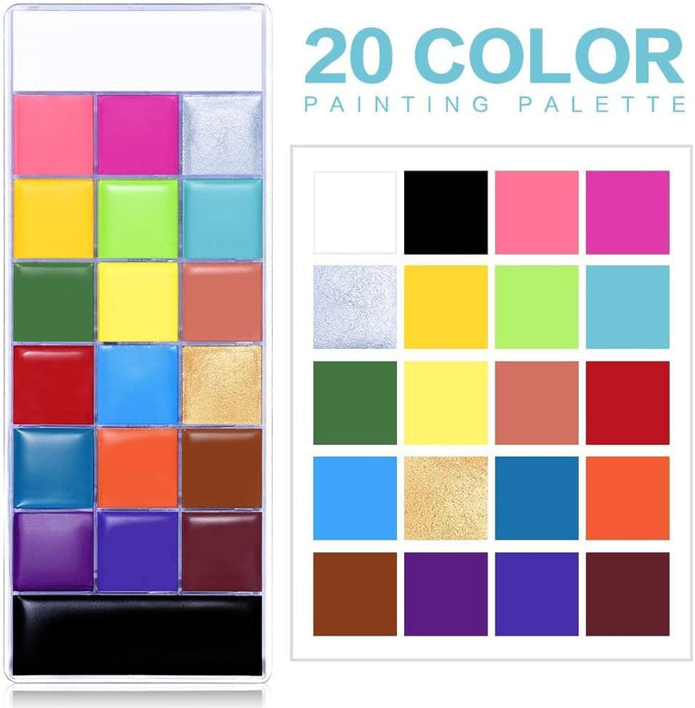 Pro-Series 20-Shade Body & Face Paint Palette – Non-Toxic, Intense Pigmentation, Smudge-Proof and Durable – Ideal for Halloween, Festivals, Parties, and Stage Performances