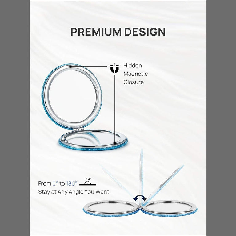 Dual-Sided Compact Mirror with PU Cover and 1X/3X Magnification