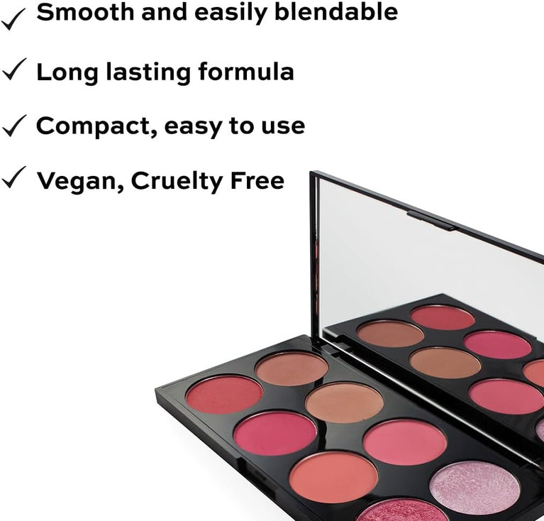 Revolution Beauty Ultra Blush Palette - 8 Matte and Shimmer Shades with Mirror, Sugar & Spice Edition - Cruelty-Free