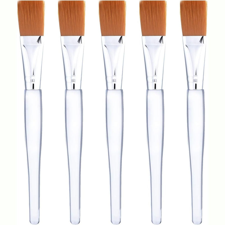 5-Piece Silver Facial Mask Application Brush Set with Clear Plastic Handle & Soft Synthetic Bristles