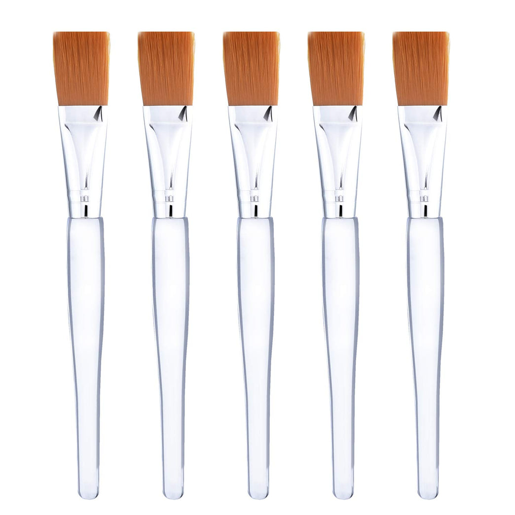 5-Piece Silver Facial Mask Application Brush Set with Clear Plastic Handle & Soft Synthetic Bristles
