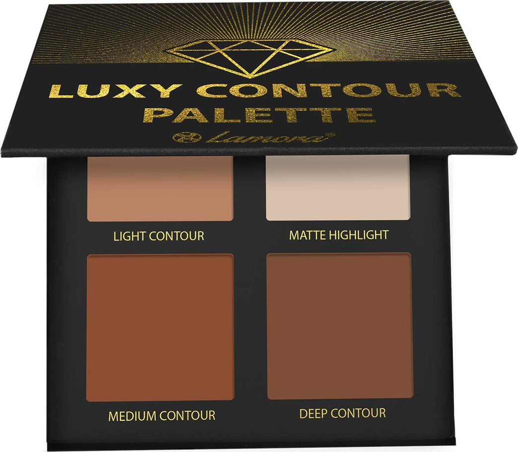 4-Shade Matte Contour Kit with Mirror - Long Lasting, Blendable Makeup Palette for Highlighting and Contouring - Vegan, Hypoallergenic, and Cruelty Free