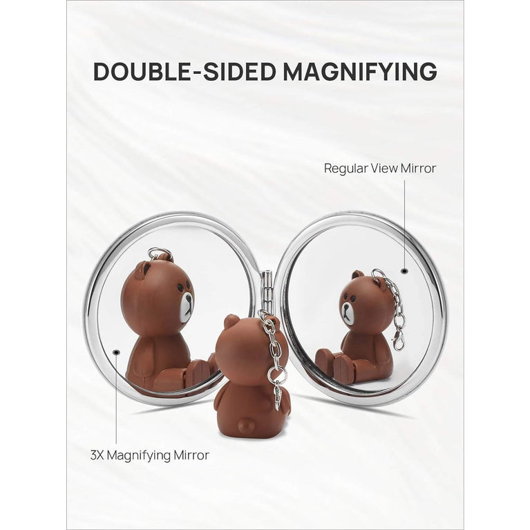 Dual-Sided Compact Mirror with PU Cover and 1X/3X Magnification