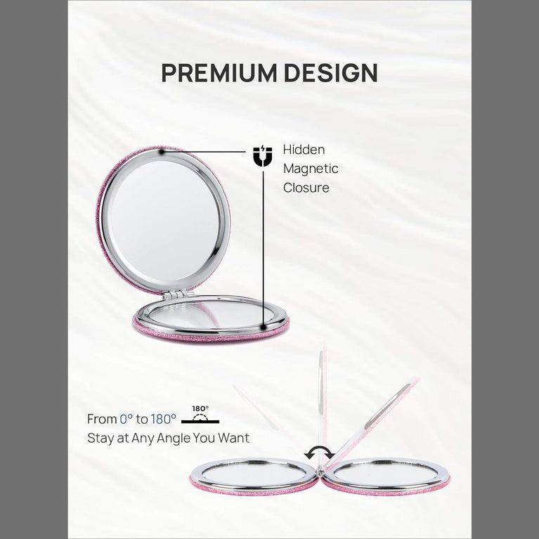 Dual-Sided Compact Mirror with PU Cover and 1X/3X Magnification