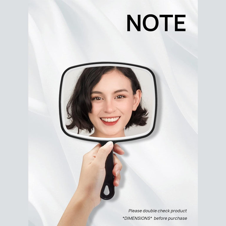 Classic Black Handheld Mirror with Handle, Single-Sided Square Design