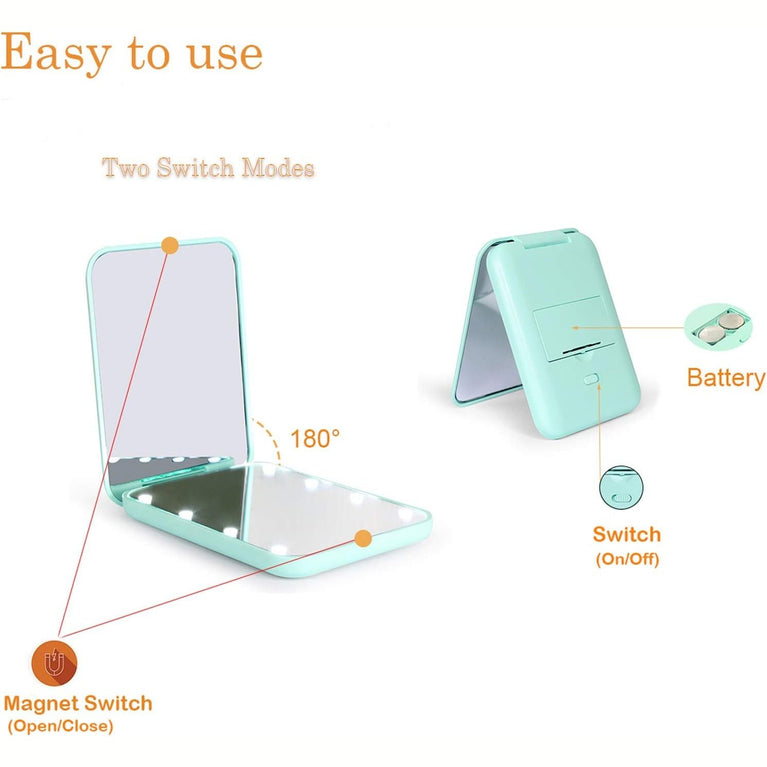 Travel Makeup Mirror with LED Light, 1X/3X Magnification, Compact and Portable Handheld Mirror