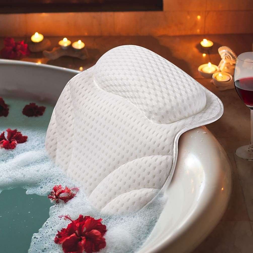 Bath Pillow 4D Air Mesh - Waterproof Spa Cushion for Women Men Gifts Luxury Bathtub Pillows for Neck Back Support with 6 Non-Slip Suction