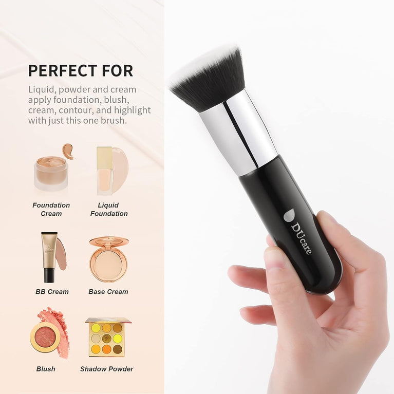 Flat Top Design for Effortless Blending of Liquid, Cream and Powder Cosmetics - Perfect for Buffing
