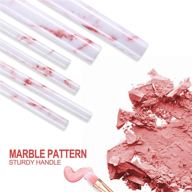 Marble Pattern Makeup Brushes Set with Travel Holder - 16PCS Pink Glamour Gaze Brush Set with Silicone Mask Brush