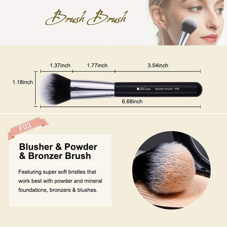 3-Piece Makeup Brush Set – White – Powder, Concealer and Blush Brushes, Vegan