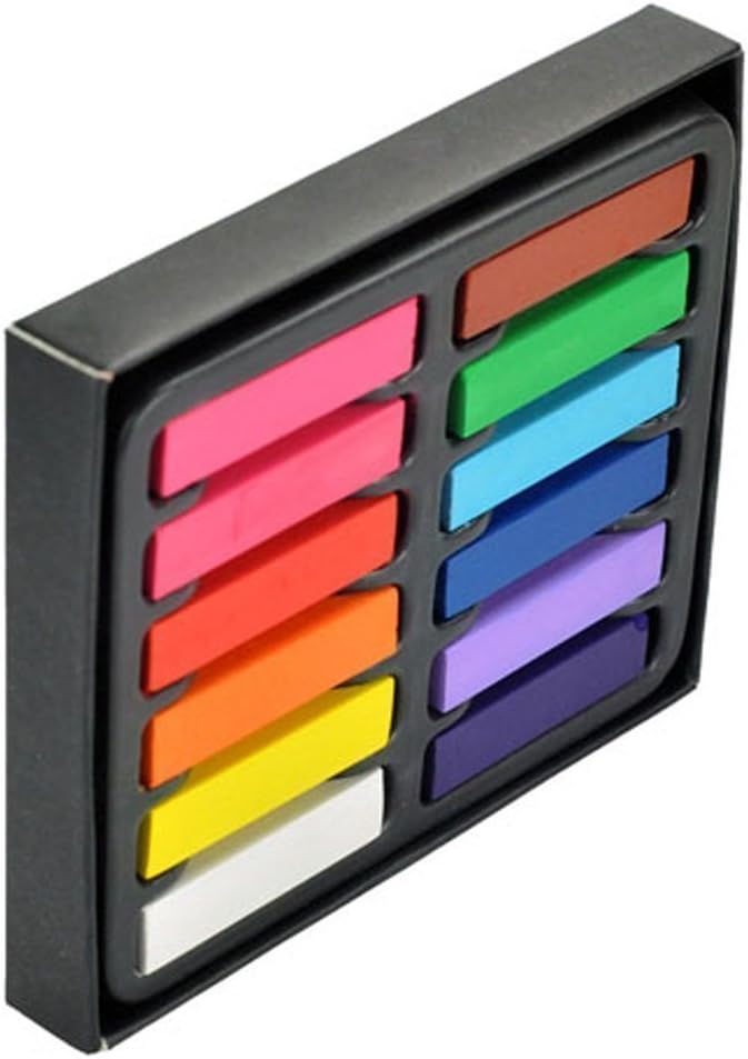 12pcs Temporary Hair Chalk Colour Set - Vibrant Non-Toxic Hair Dye Kit for Halloween Makeup and Birthday Parties