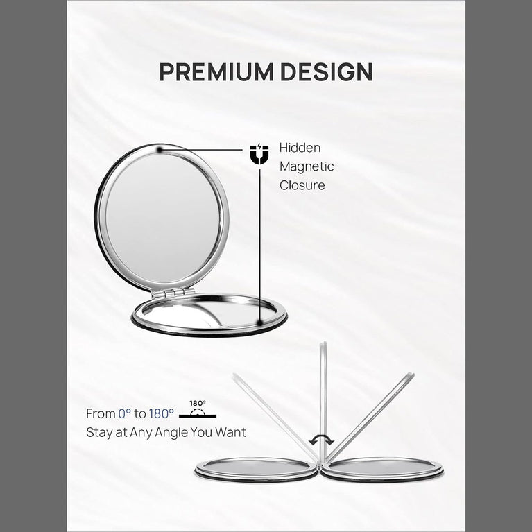 Dual-Sided Compact Mirror with PU Cover and 1X/3X Magnification