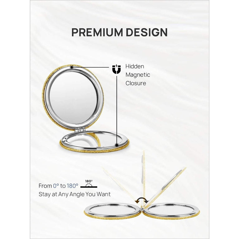 Dual-Sided Compact Mirror with PU Cover and 1X/3X Magnification