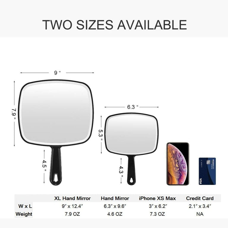 Classic Black Handheld Mirror with Handle, Single-Sided Square Design