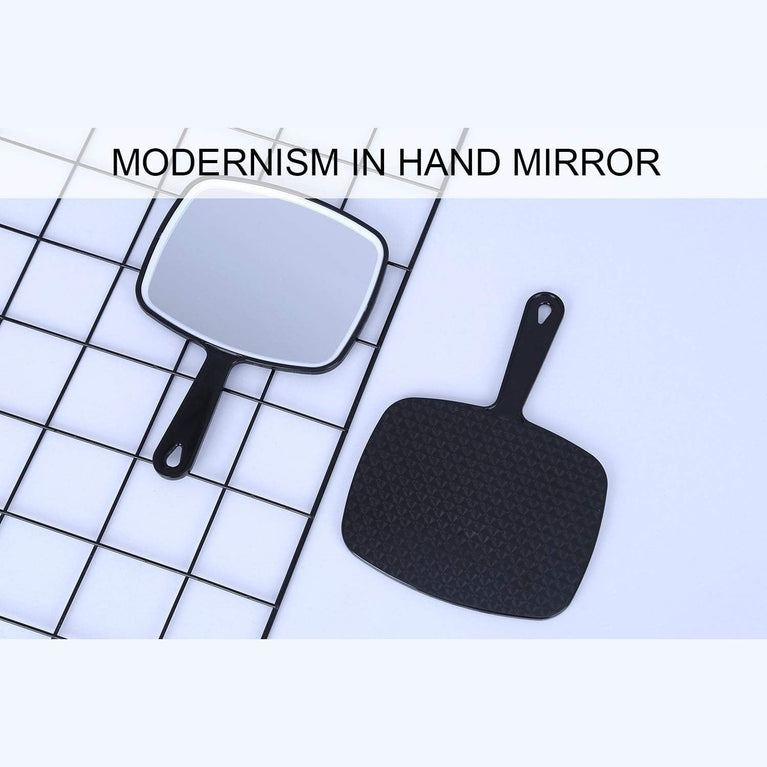 Classic Black Handheld Mirror with Handle, Single-Sided Square Design