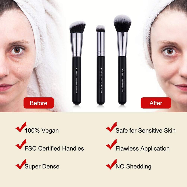 3-Piece Makeup Brush Set – White – Powder, Concealer and Blush Brushes, Vegan