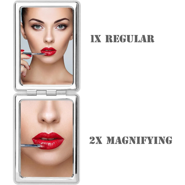 Elegant White Compact Travel Makeup Mirror with Magnifying Feature and 3D Shell Pattern