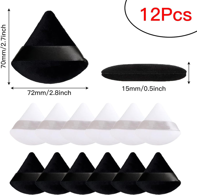 2-Pack Plush Triangle Makeup Sponges with Strap - Soft Reusable Cosmetic Puffs for Wet and Dry Use