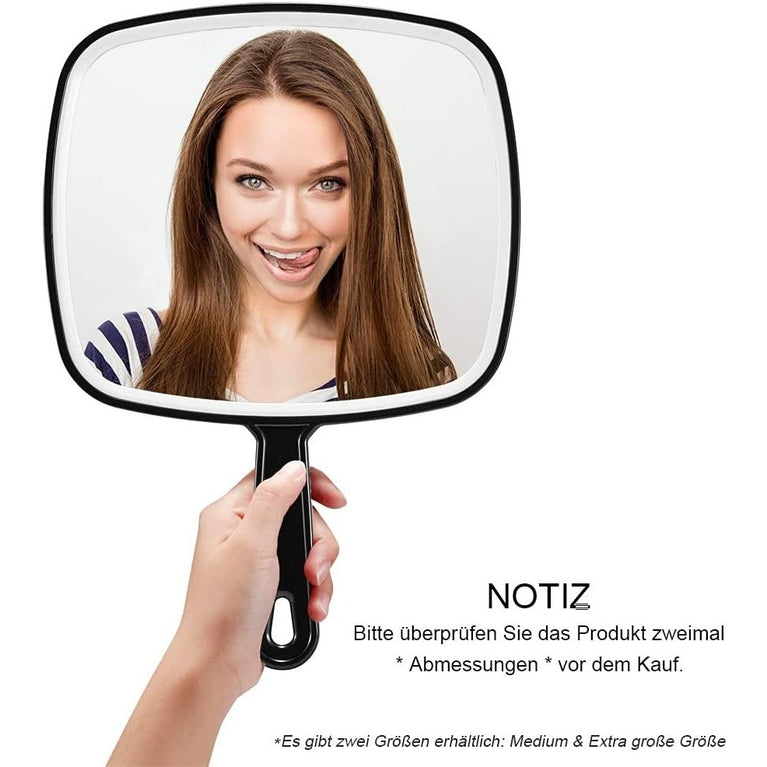 Classic Black Handheld Mirror with Handle, Single-Sided Square Design