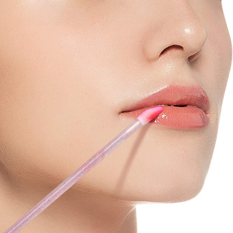 100PCS Glitter Pink Disposable Eyelash Mascara and Lip Brushes Set - 50PCS Eyelash Spoolies and 50PCS Lip Wands for Eyelash Extensions