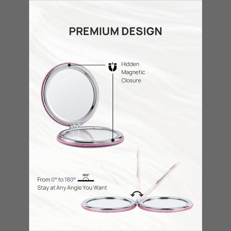 Dual-Sided Compact Mirror with PU Cover and 1X/3X Magnification