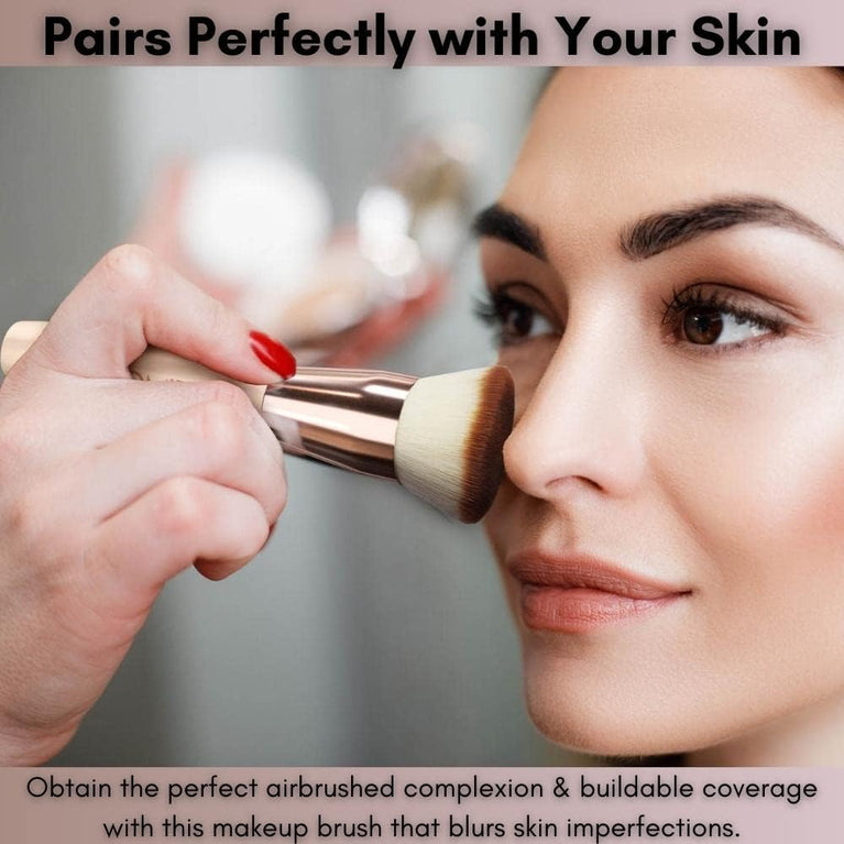 Makeup Brush for Liquid, Cream & Powder Foundations - Premium Quality Vegan Synthetic Hair Brush for Full Coverage