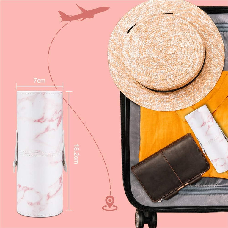 Marble Pattern Makeup Brushes Set with Travel Holder - 16PCS Pink Glamour Gaze Brush Set with Silicone Mask Brush