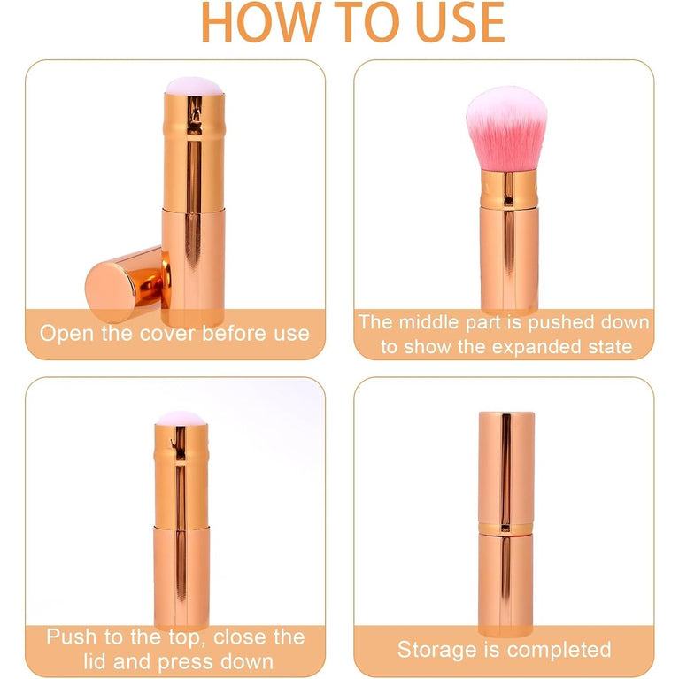 2 Pack Makeup Brush Duo with Retractable Design, Protective Covers, Fine Bristles for Flawless Bronzer